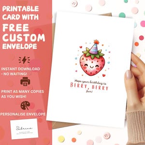 Berry Berry Fun Birthday Card – Cute Strawberry Pun Printable Card for Kids or Friends | Digital Birthday Greeting Card