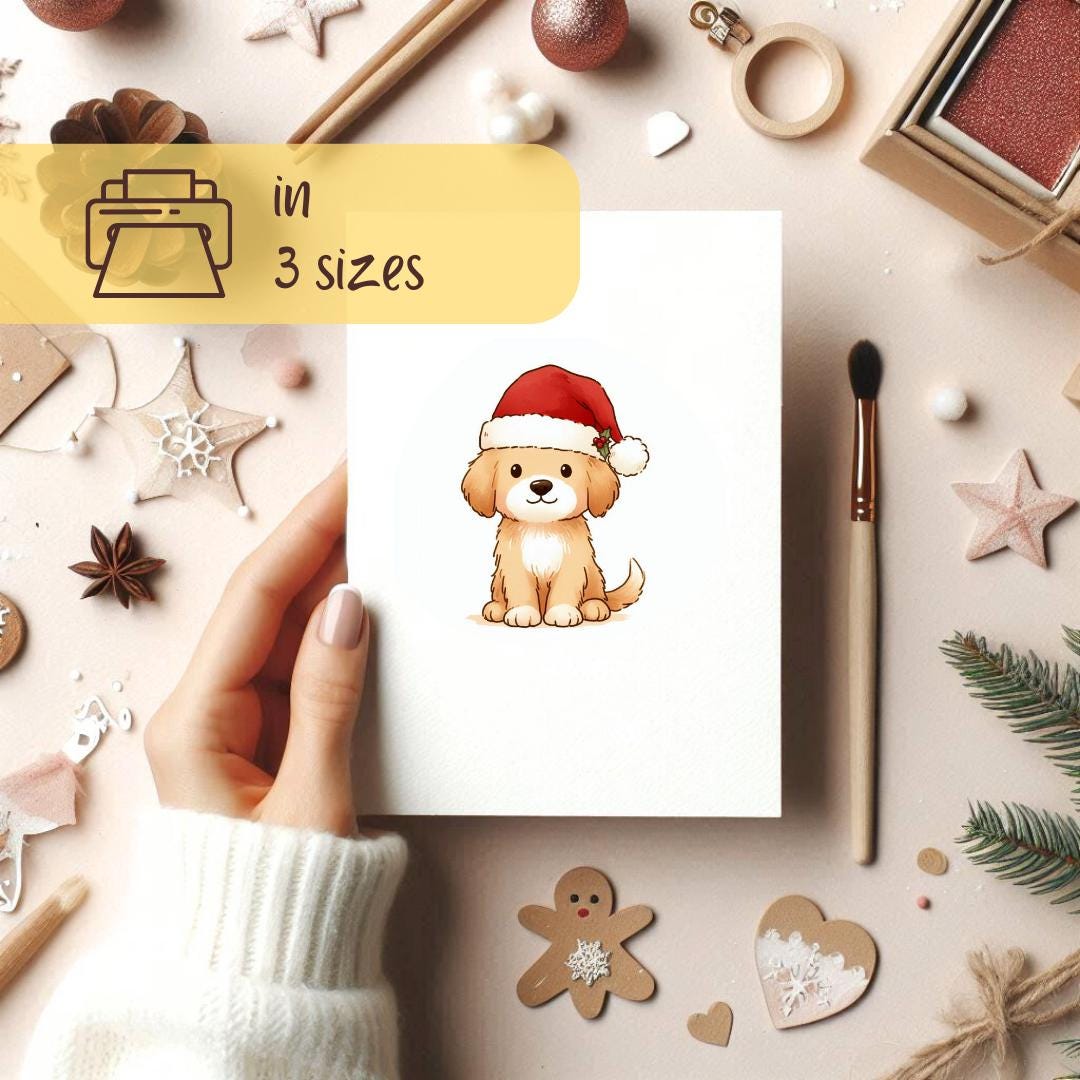 Golden Retriever Christmas Card, Instant Download, Cute Dog Xmas Card ...