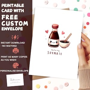 vous êtes ma carte Soymate | Jeu de mots amour imprimable | Carte drôle d'anniversaire ou de Saint-Valentin | Jolie carte asiatique pour petit ami, petite amie