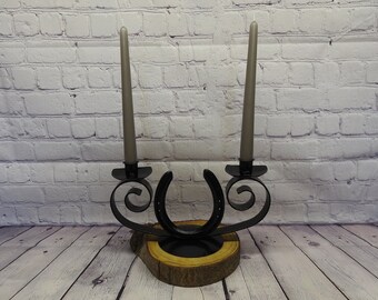 Hecho a mano Lucky Horse Shoe Metal Taper Candle Holder