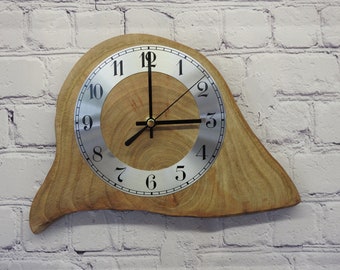 Reloj de pared de cuarzo con rebanadas de madera natural, pequeño y peculiar