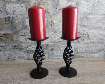 Small Handmade Pair of Basket Pillar Candle Holders