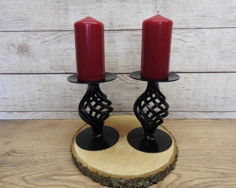 Pair of Basket Pillar Candle Holders