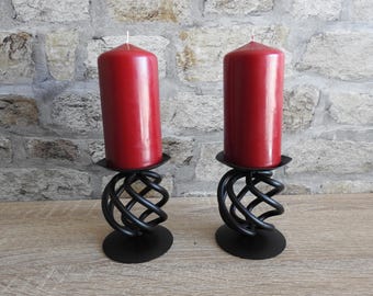 Pair of Metal Handmade Basket Pillar Candle Holders