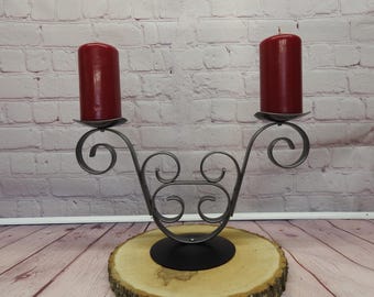 Handmade Metal Scrolled Twin Pillar Candle Holder