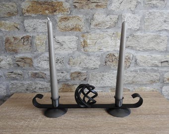 Handmade Metal Scrolled Basket Taper Candle Holder