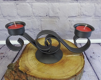 Portavelas de candelita enrollado simple hecho a mano gris plomo