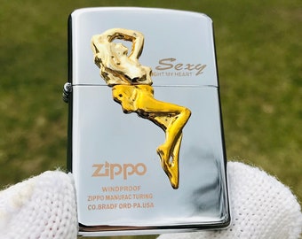 Zippo Sexy Woman Gold Engaraved Rare Custom Handmade Lighter