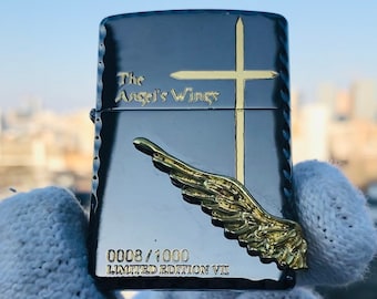 Zippo Angel Wings Black Cross Engaraved Rare Custom Handmade Lighter