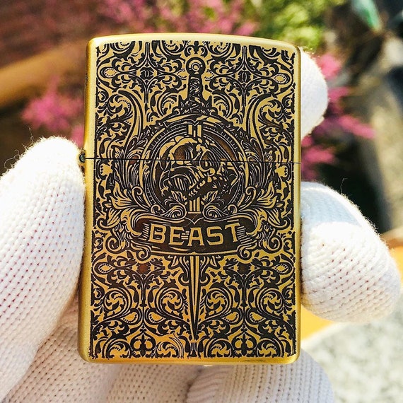 Zippo Beast Skull Golden Engaraved Rare Custom Handmade