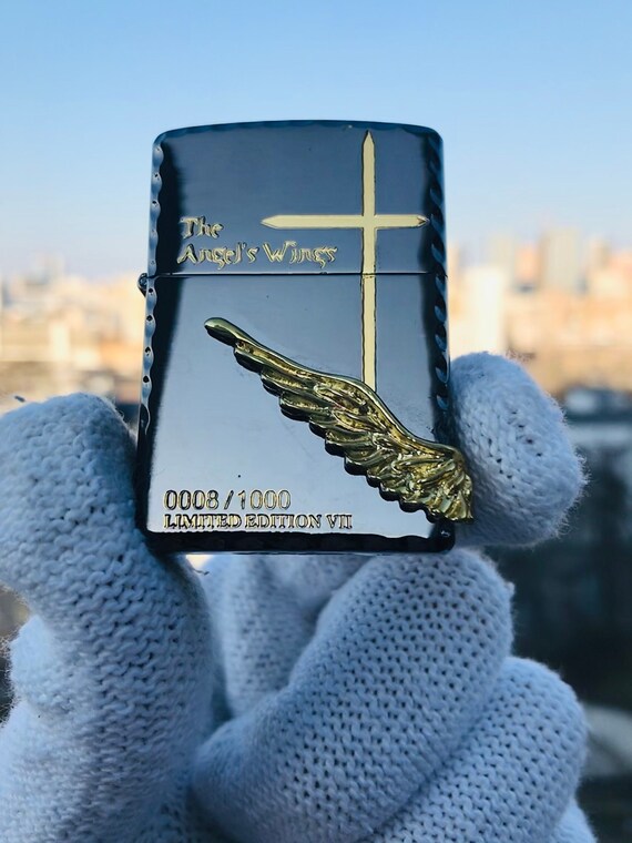 Zippo Angel Wings Black Cross Engaraved Rare Custom Handmade