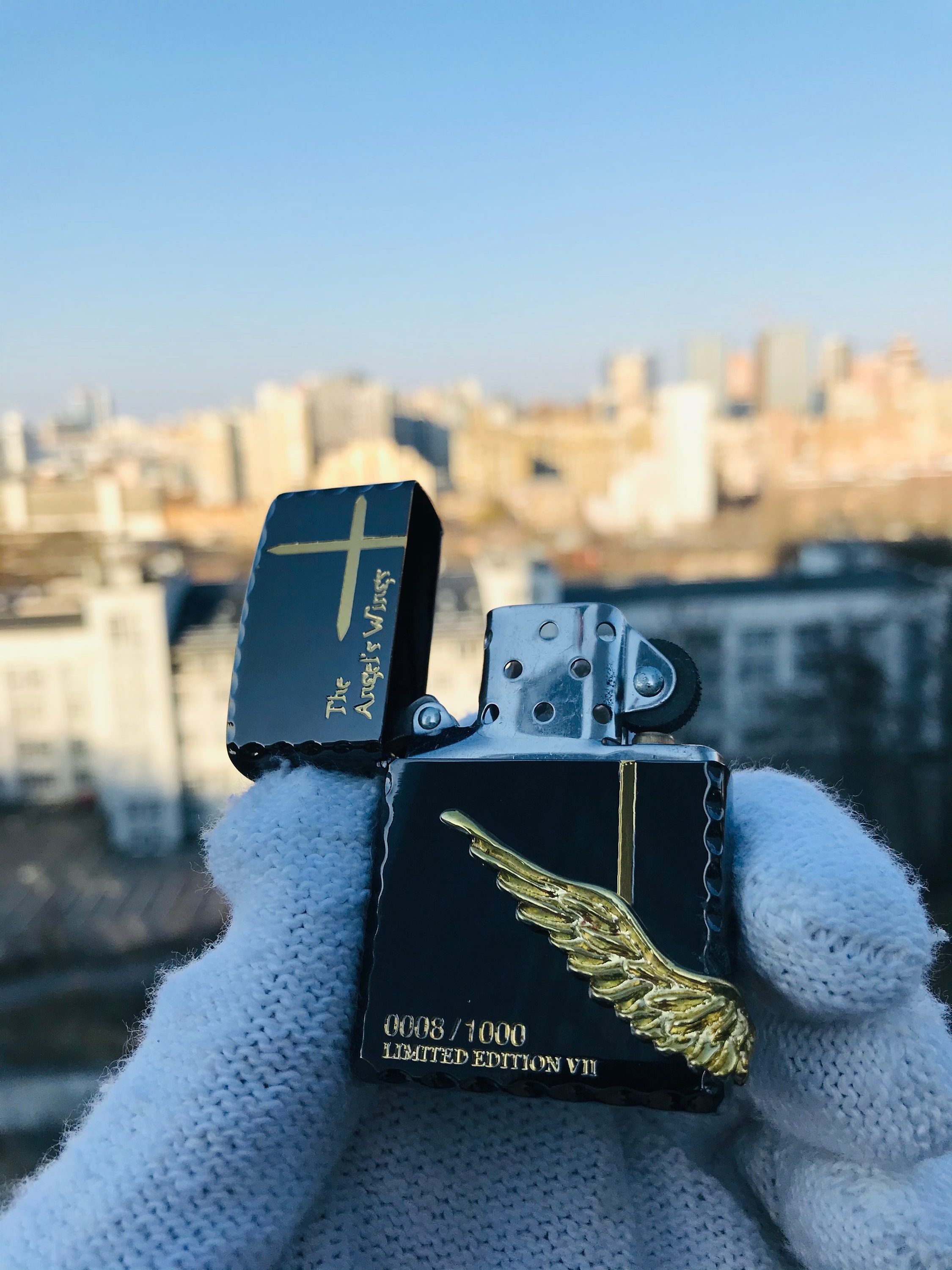 ハンドメイド Zippo エンジェルウィングス ブラック クロス エングレービング レア