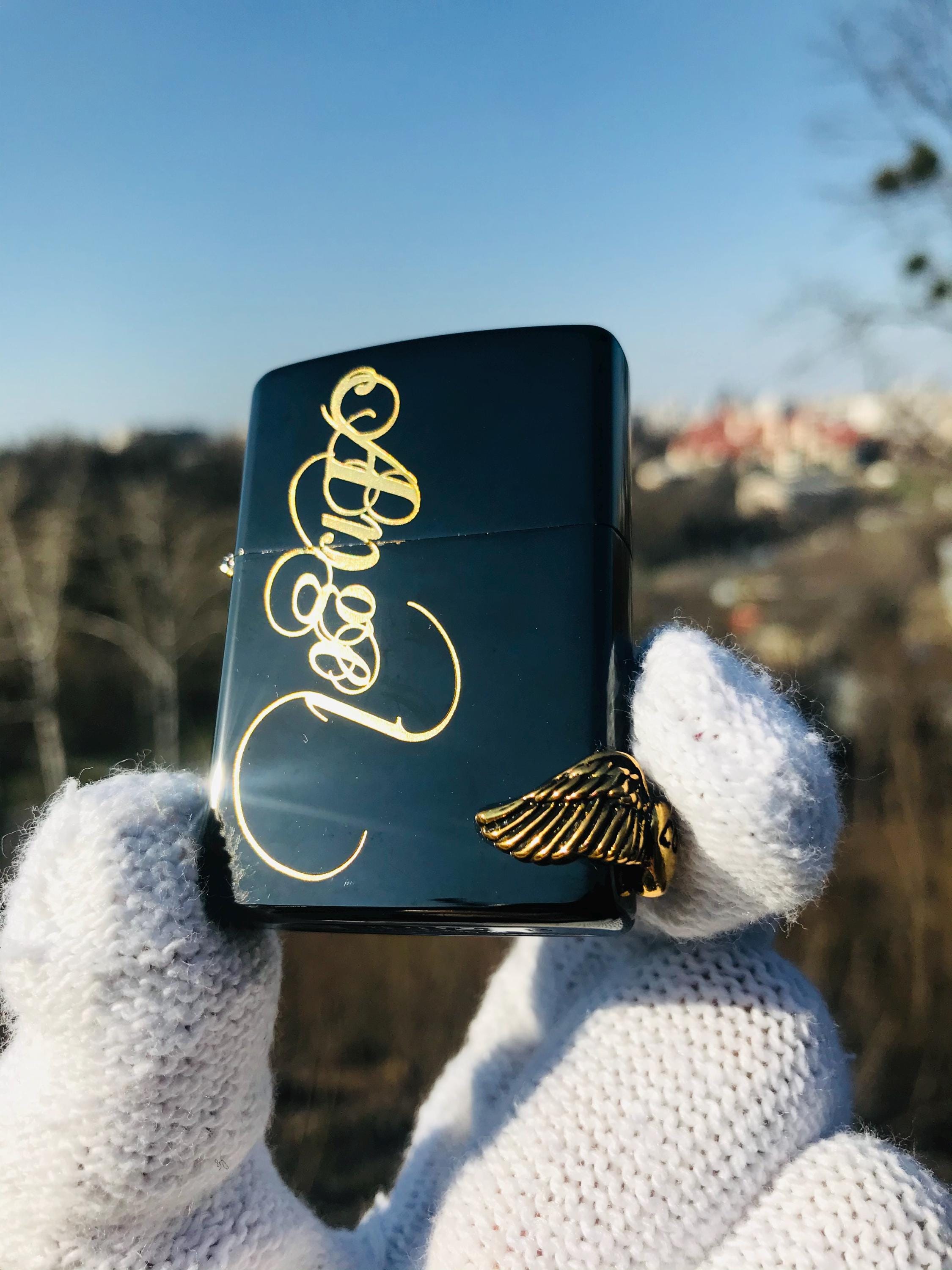 Zippo Angel Wings Baby Black Engaraved Rare Custom Handmade Lighter