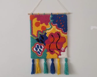 Hand Tufted Abstract Wall Hanging, Colorful Punch Needle Wall Decor, Modern Home Decor, Embroidery Art