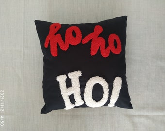 Christmas ' HO HO HO ' Pattern Cushion  Cover, Punch Needle Square Pillow,