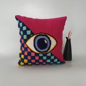 Ręcznie pikowana dekoracja domu Evil Eye, poszewka na poduszkę z wzorem w kratkę, poszewka na poduszkę All Seeing Eye, różowa poszewka na poduszkę