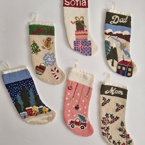 Personalized Punch Needle Christmas Stocking, Custom Embroidered Family Christmas Stocking, Hand Tufted Kids Stocking Gift İdea, Xmas Gift