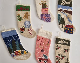 Personalisierte Punch Nadel Weihnachtsstrumpf, individuell gestickte Familie Weihnachtsstrumpf, Hand getuftet Kinder Strumpf Geschenk İdea, Weihnachtsgeschenk