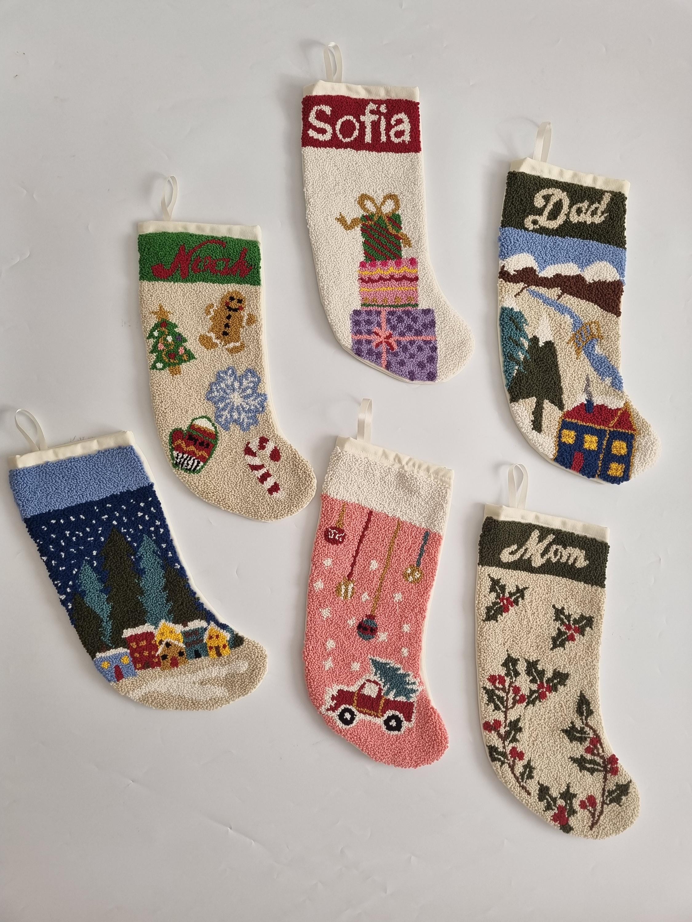 Personalized Punch Needle Christmas Stocking, Custom Embroidered Family ...