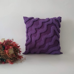 Swirls Purple Punch Needle Pillow Cover, Hand Tufted Abstract Cushion, Modern Embroidery Throw Pillows, Interior and Outdoor Decoration