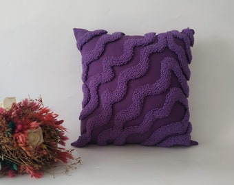 Swirls Purple Punch Needle Pillow Cover, Hand Tufted Abstract Cushion, Modern Embroidery Throw Pillows, Interior and Outdoor Decoration