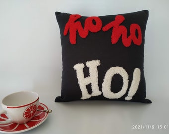 Christmas ' HO HO HO ' Pattern Cushion  Cover, Punch Needle Square Pillow, New Year Winter Pillow Cover, Custom Pillow, Christmas Gift