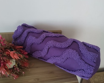 Bolster lila Punch Needle Kissenbezug, handgefertigte getuftete zylindrische Kissen, abstrakter moderner Stickereistil, benutzerdefinierte Größendesign
