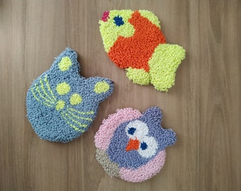 Porta-copos de animais fofos, tapete de caneca tufado à mão, porta-copos coloridos para bebidas, decoração de mesa de dormitório, presente para amantes de chá e café