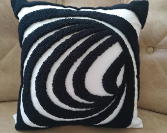 Noir et blanc 3D Punch Needle Pillow Cover, Modern Illusion Throw Pillow, 3D Vortet Cushion, Cadeau de décoration intérieure