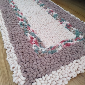 Crochet Plush Rug, Soft Bathroom Rug, Rectangle Knitted Carpet