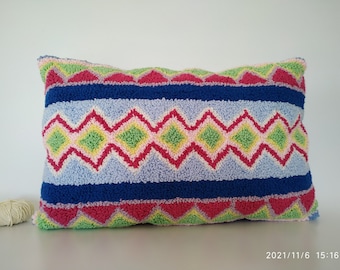 Handmade Punch needle Pillow, Hand Tufted Punch Needle Pillow Cover, Decorative Pillow