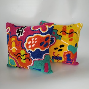 Handmade Tufted Abstract Pillow, Colorful Punch Needle Cushion Cover, Decorative Throw Pillow Cover, Christmas Gifts Room Decor