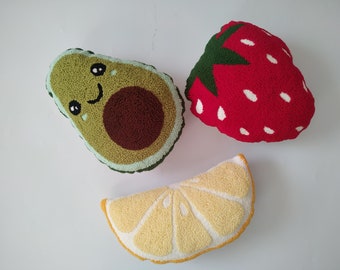 Handgemachtes ObstStanzer Nadelkissen, Zitronenscheibe Dekokissen, süßes Erdbeerkissen, Avocado Outdoor MöbelAccessoire