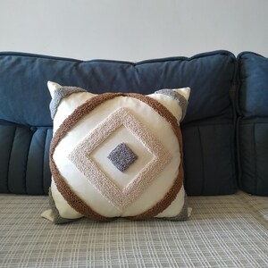Hand Tufted Throw Pillow Cover: Embroidered Linen Cushion
