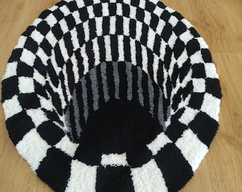 3D Illusion Hand Tufting Rugs, Schwarz und Weiß Handgemachter Teppich, Vatertagsgeschenk