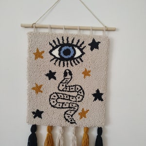 Hand Tufted Snake Wall Hanging, Evil Eye Punch Needle Wall Decor, Beige Living Room Decor, Christmas Gifts Idea