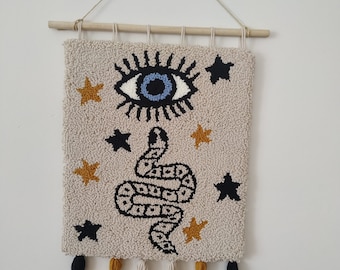 Hand Tufted Snake Wall Hanging, Evil Eye Punch Needle Wall Decor, Beige Living Room Decor, Christmas Gifts Idea