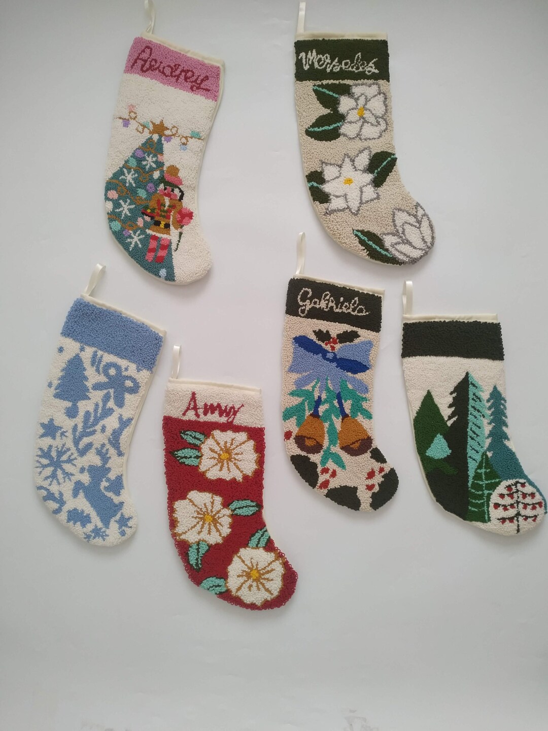 Personalized Punch Needle Christmas Stocking, Custom Embroidered Family Christmas Stocking, Hand