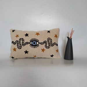 Snake Punch Needle Pillow, Hand Tufted Eye Pillow Cover, Embroidered Snake Pillow Cover