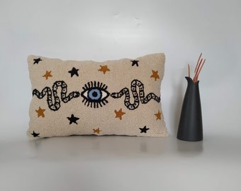 Snake Punch Needle Pillow, Hand Tufted Eye Pillow Cover, Embroidered Snake Pillow Cover