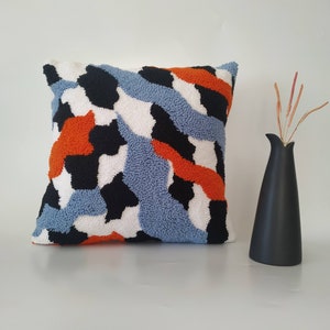 Handmade Tufted Abstract Pillow Cover: Punch Needle Cushion, 16x16
