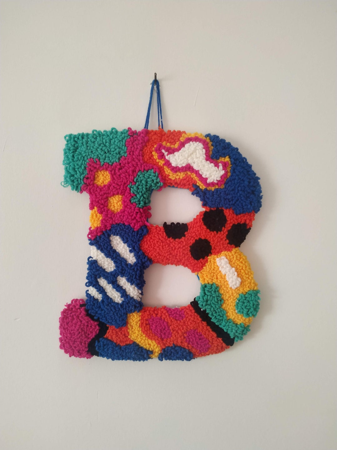 Hand Tufted Initial Letters Punch Needle Wall Hanging, Abstract