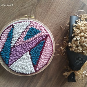 Punch Needle Wall Hanging, Handmade Tufted Wall Decor, Geometric Pattern Design
