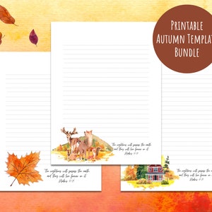 JW Autumn Letter Writing Templates Text Psalm 37:29 Lines & No Lines image 1