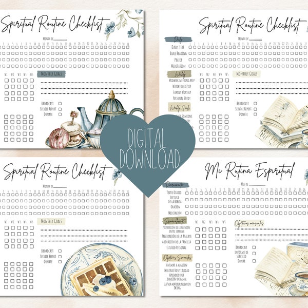 Spiritual Routine Checklist | Morning Vibes Bundle | JW | Planners | Jehovah's Witnesses | Printable | Spanish and English