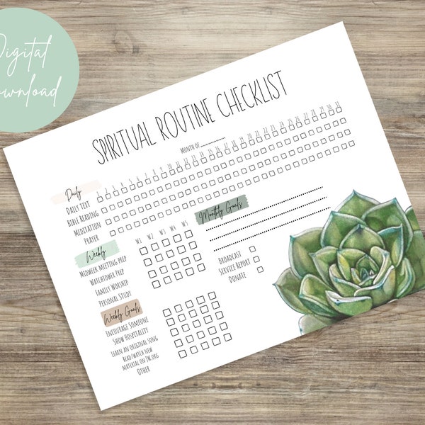 Spiritual Routine Checklist | Succulent Design | JW | Printable | Spanish & English