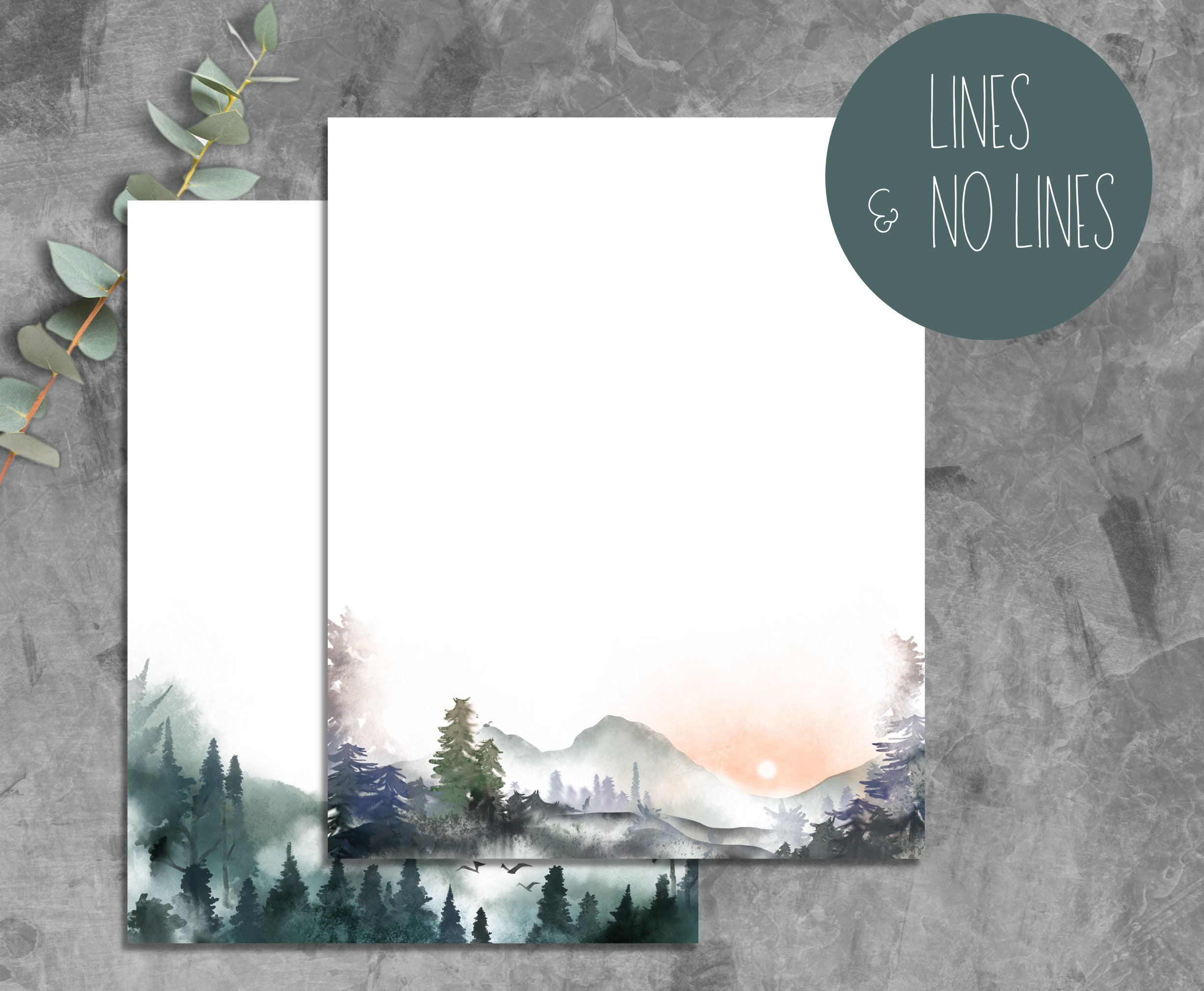 Forest Writing Indesign Pine Forest Set Letter Writing Templates Lines & No - Etsy Australia
