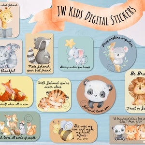 JW Kids Digital Sticker Set | JW Gifts | Watercolor Animals | Digital & Printable |