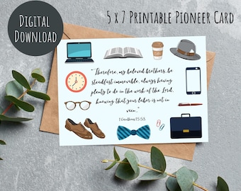 Pioneer Brother Appreciation Printable Card | JW | 1 Corinthians 15:58 | Pioneer Gifts | English & Spanish | Digital Download
