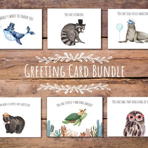 Funny Thank You Card Bundle | Greeting Card | Appreciation | Animal Puns | Thank You | Encouragement | 5x7